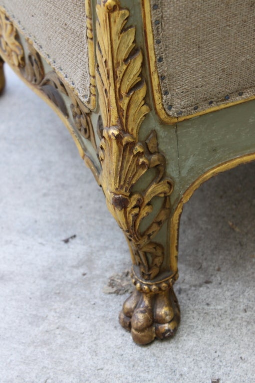 Pair of French Painted & Parcel Gilt Armchairs C. 1880's 3