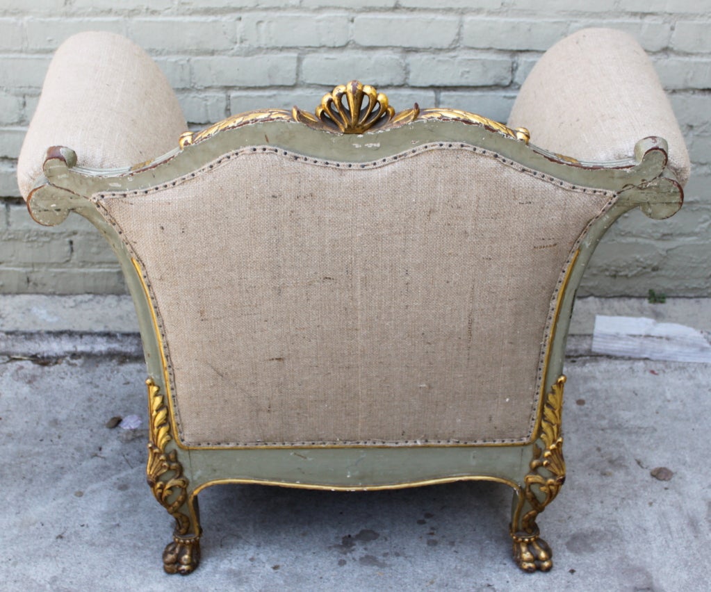 Pair of French Painted & Parcel Gilt Armchairs C. 1880's 4