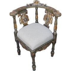 Unique Italian Painted and Parcel Gilt Corner Chair