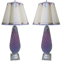Vintage Pair of Murano Lamps with Parchment Shades