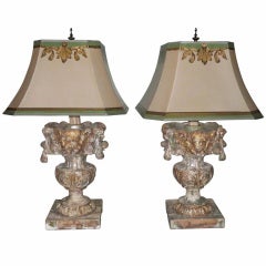 Pair of Italian Painted & Silver Gilt Cherub Lamps