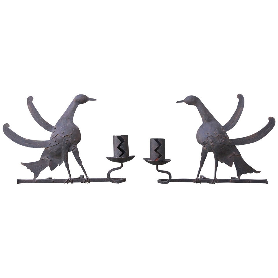 Pair of Spanish Wrought Iron Candle Holders
