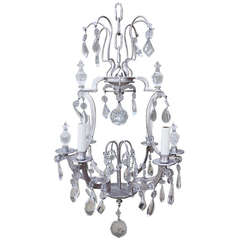 Silver Gilt Metal Crystal Chandelier with Rock Crystal Finials