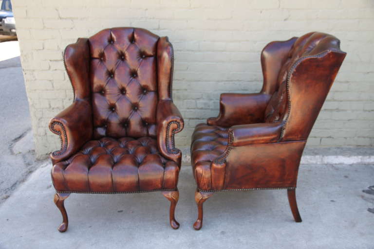 wingback tufted leather chair