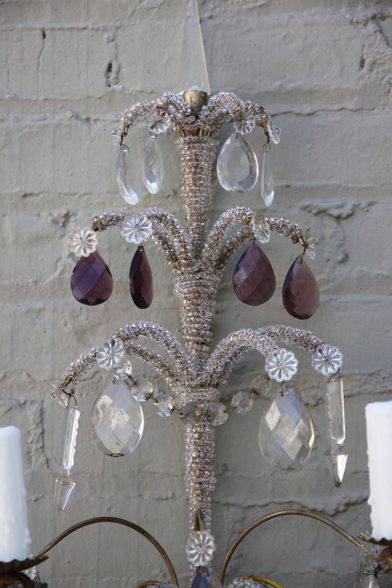 20th Century Pair of French 5-Light Crystal Beaded Sconces