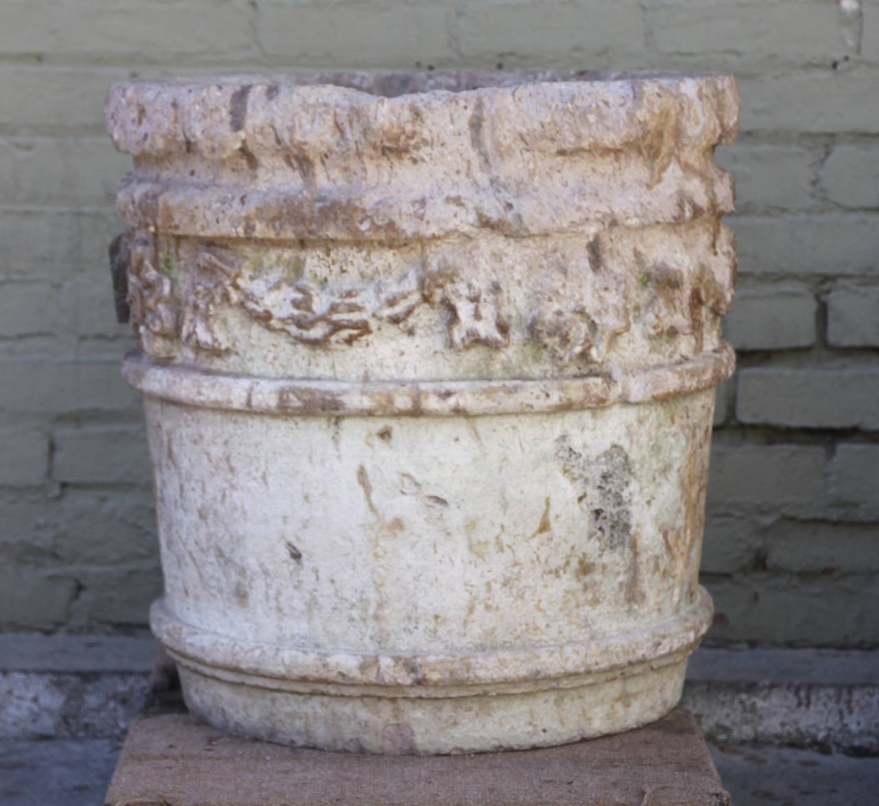 Pair of 19th Century Carved Stone Planters In Distressed Condition In Los Angeles, CA