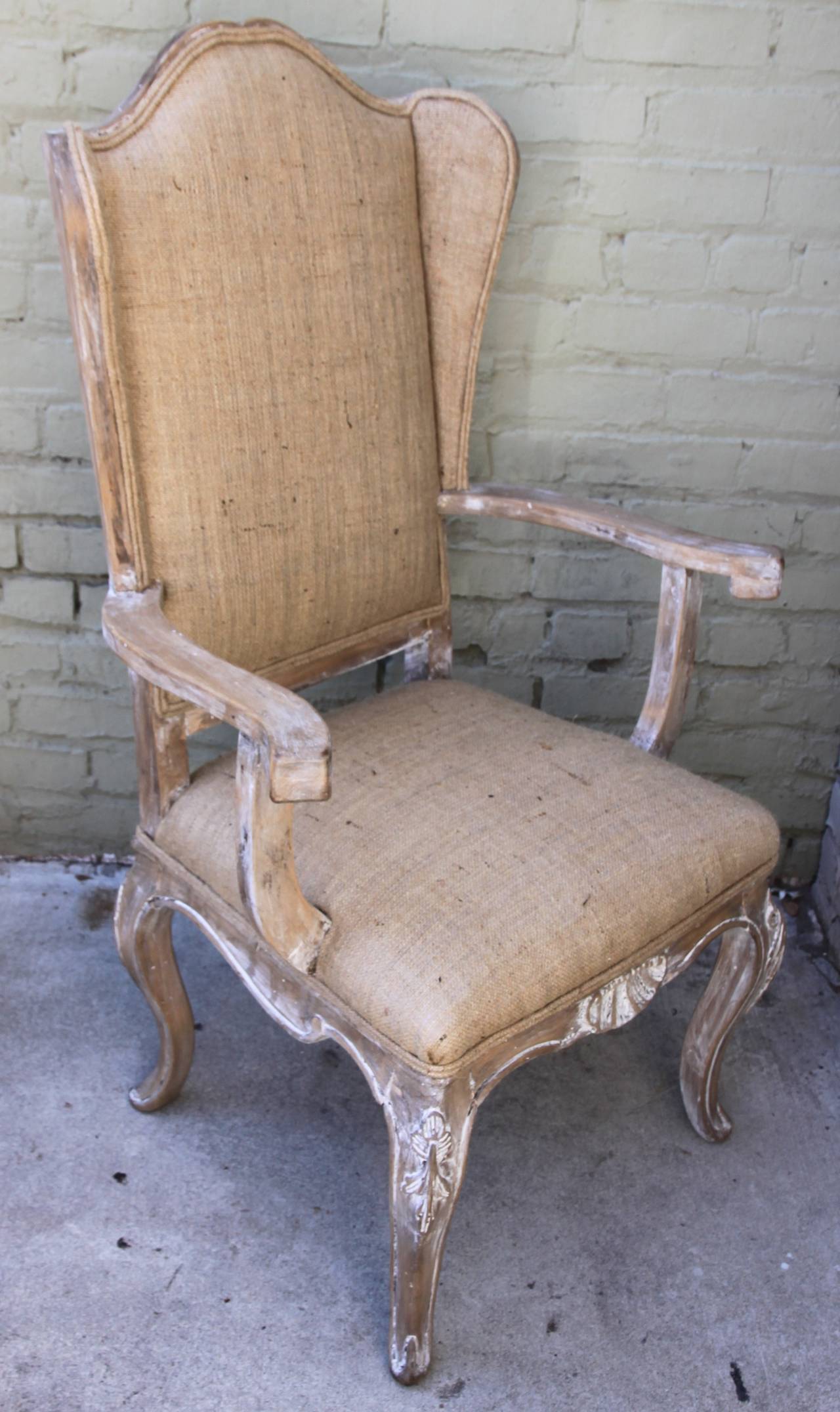 Burlap Set of Eight French Louis XV Style Dining Chairs