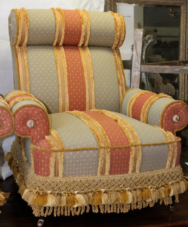 Pair of Vintage Upholstered Chairs with Casters