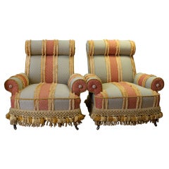 Pair of Vintage Upholstered Chairs with Casters
