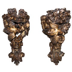 Pair of 19th C. French Giltwood Corbels
