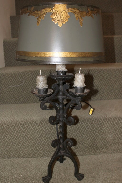 Spanish Wrought Iron Candelabra Lamps with Custom Shades