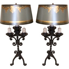 Spanish Wrought Iron Candelabra Lamps with Custom Shades