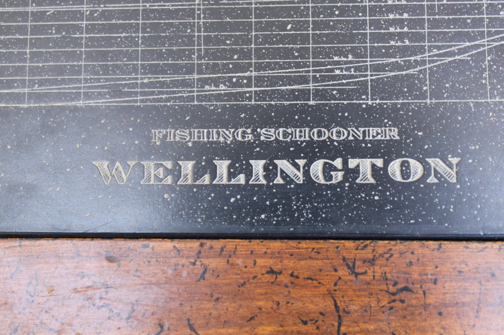 Vintage Tray Table with Etched Ship 