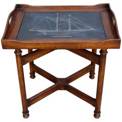 Vintage Tray Table with Etched Ship "Wellington"