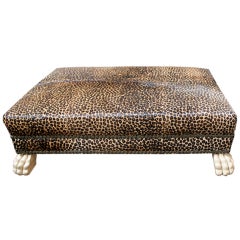 Faux Leopard Upholstered Bench with Lion Paw Feet