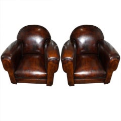 Pair of Deco Leather Armchairs C. 1930
s