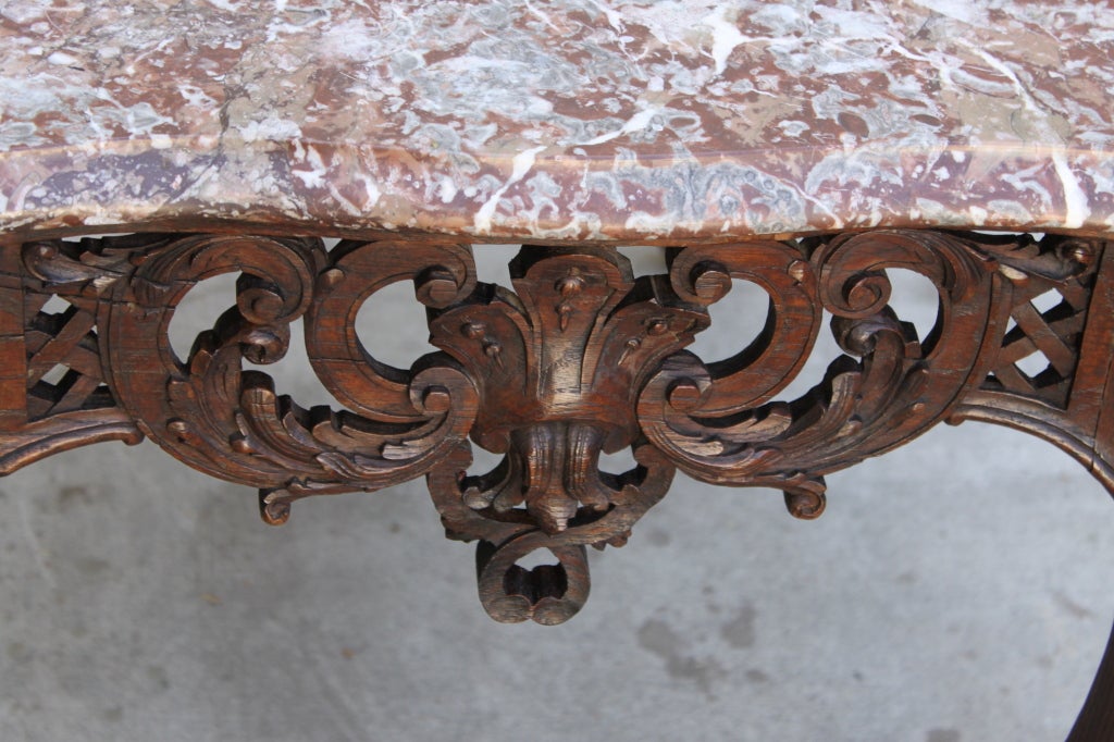 19th C. French Carved Table with Marble Top