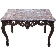 19th C. French Carved Table with Marble Top