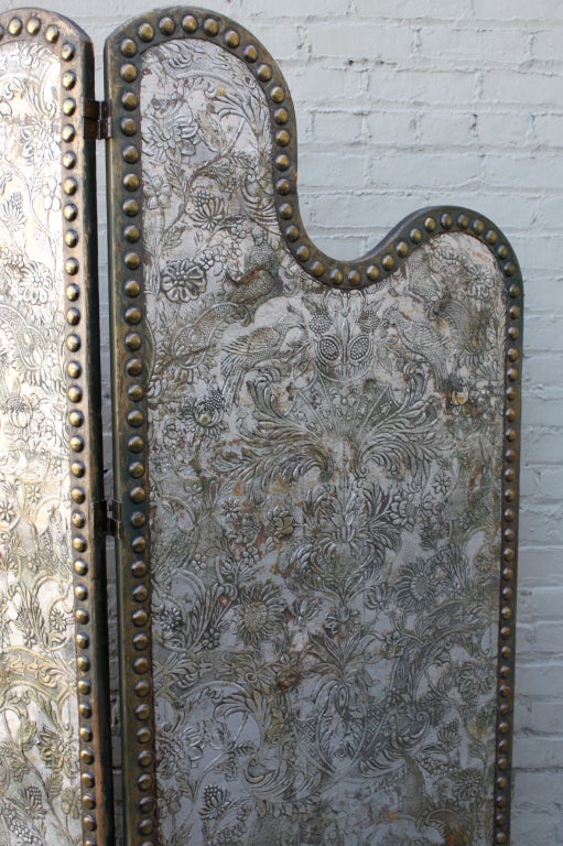19th Century 19th C. Italian Silver Gilt Leather Embossed Panels