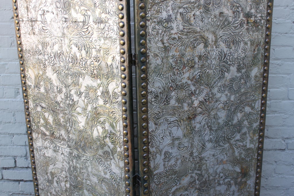 19th C. Italian Silver Gilt Leather Embossed Panels 1