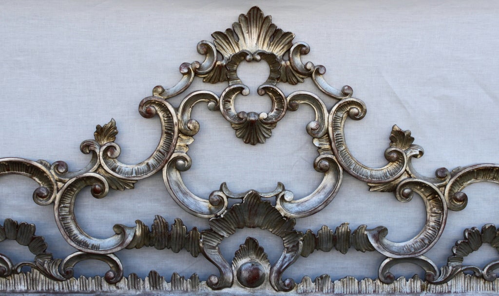 Mid-20th Century King Size Carved Italian Silver & Painted Headboard C. 1940's