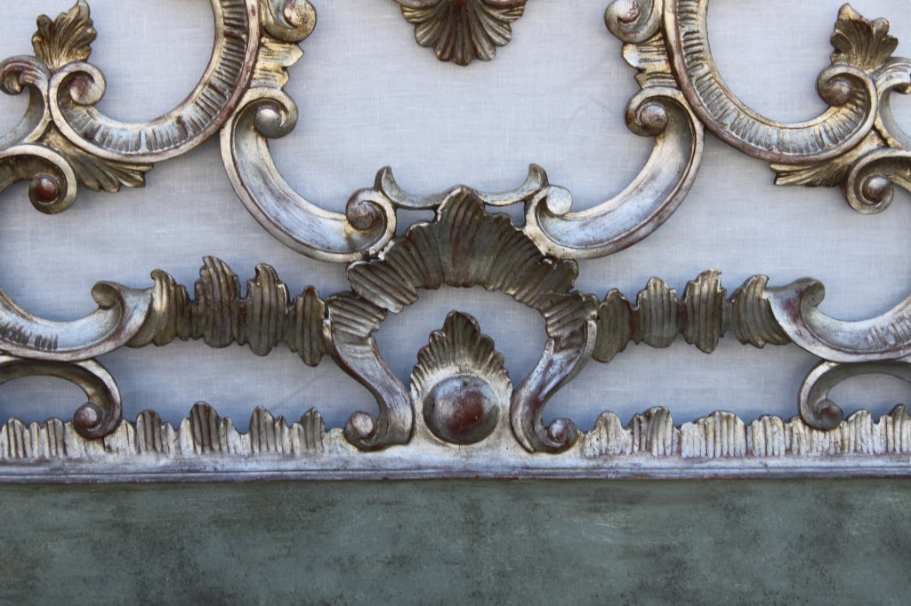 Wood King Size Carved Italian Silver & Painted Headboard C. 1940's