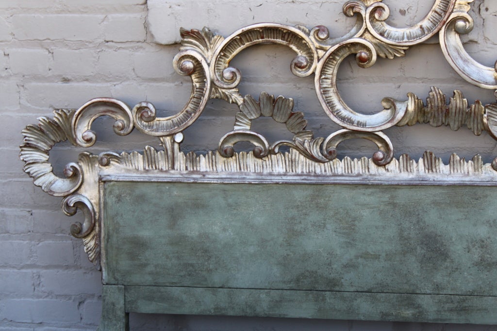 King Size Carved Italian Silver & Painted Headboard C. 1940's 5