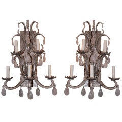 Pair of Monumental Rock Crystal Silver Gilt Sconces C. 1930's