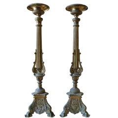Pair of 19th C. Italian Brass Altar Sticks