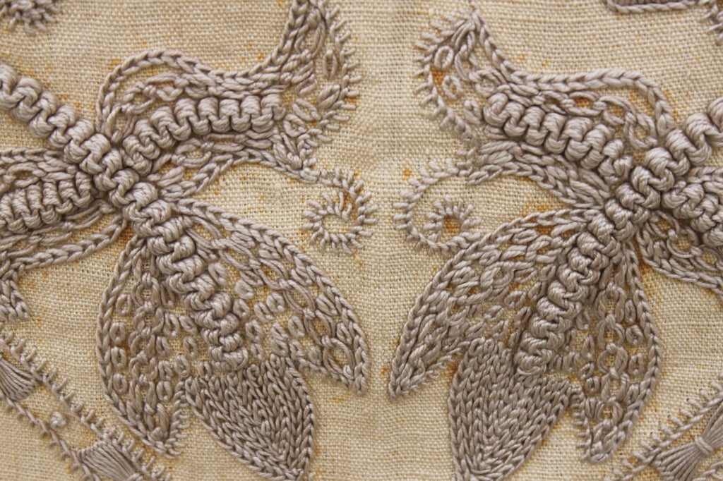 Embroidered Linen Textile with Tassels C. 1920 In Good Condition In Los Angeles, CA