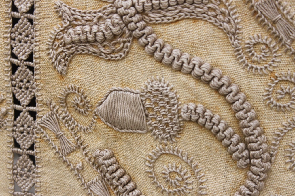 20th Century Embroidered Linen Textile with Tassels C. 1920