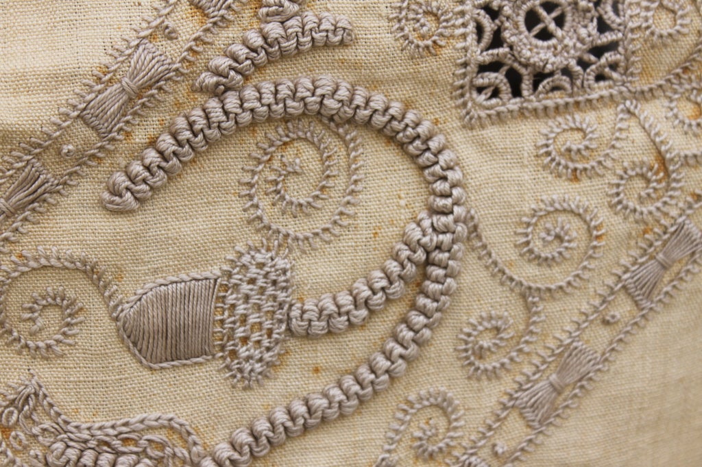 Embroidered Linen Textile with Tassels C. 1920 1