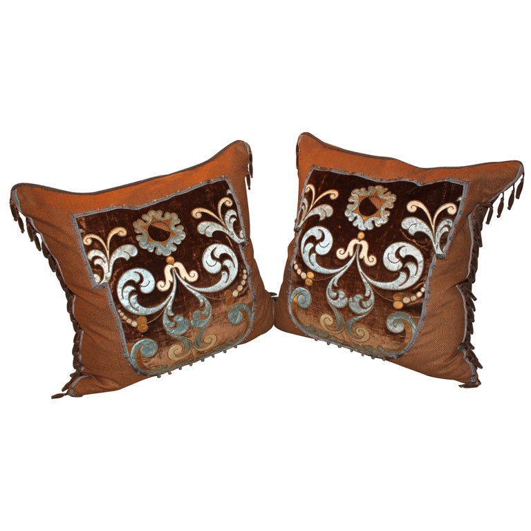 Pair of 19th C. French Appliqued Textile Pillows