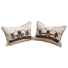 Pair of 19th C. Italian Appliqued Linen Pillows