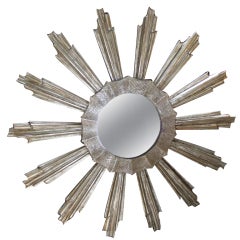 Unique Silver Leaf Carved Sunburst Mirror