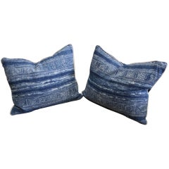 Pair of Vintage Textile Batik Pillows with Cording