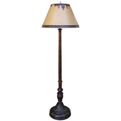 Antique 19th C.  Italian Walnut Standing Lamp with Custom Shade