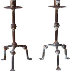 Pair of Spanish Wrought Iron Candlesticks C. 1900's