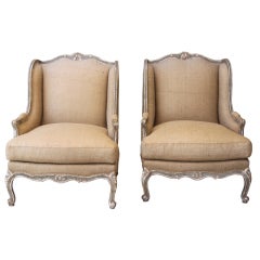 Pair of Louis XV Style Painted and Silver Gilt Armchairs C. 1930
