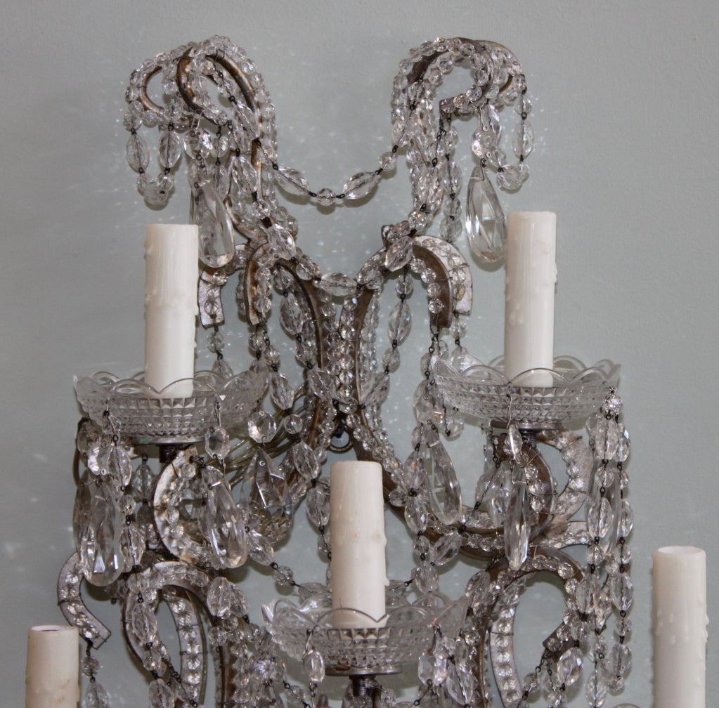 Pair of Crystal Beaded Silver Gilt 5-Light Sconces at 1stdibs