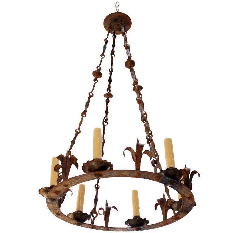 Six Light Wrought Iron Spanish Chandelier