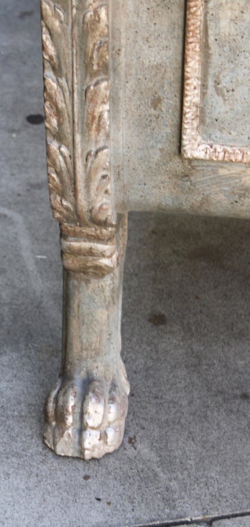 Continental Painted & Silver Gilt Carved Bench C. 1930's 1