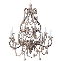 (8) Light Iron & Wood Painted Chandelier