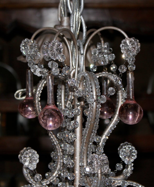 Petite Crystal Beaded Chandelier with Pink Drops 1