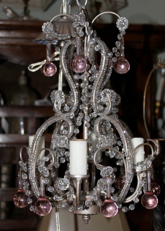 Petite Crystal Beaded Chandelier with Pink Drops 4