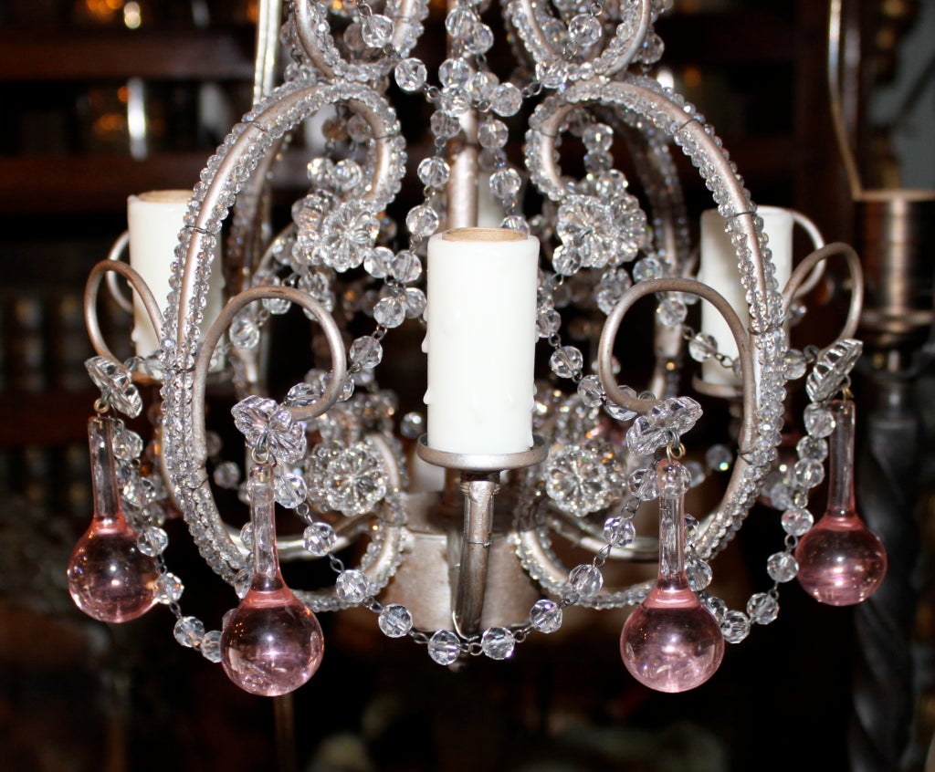 Petite Crystal Beaded Chandelier with Pink Drops 2