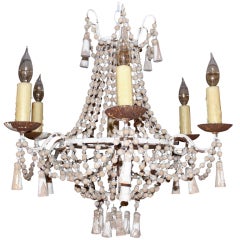 Vintage Italian Wood Beaded Six Light Chandelier