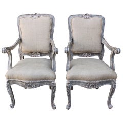 Pair of Carved Italian Painted and Silver Gilt Armchairs