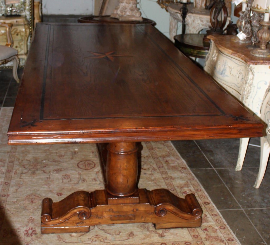 Monumental Walnut Dining Table with Center Star