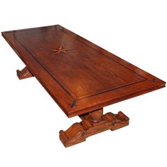 Monumental Walnut Dining Table with Center Star